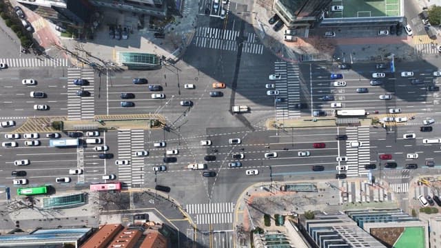 Busy Urban Intersection From Above