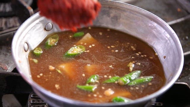 Gochujang in the broth containing Cheongyang peppers