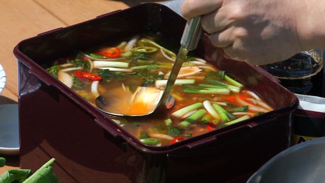 Bowl of refreshing kimchi soup made with fresh young radish