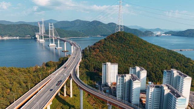 Bridge and highway with surrounding mountains