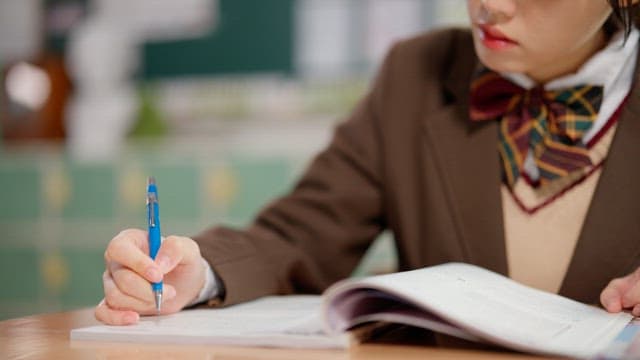 Student studying in a classroom