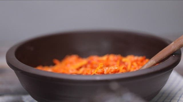 Laver with spicy sweet potato salad bibimbap