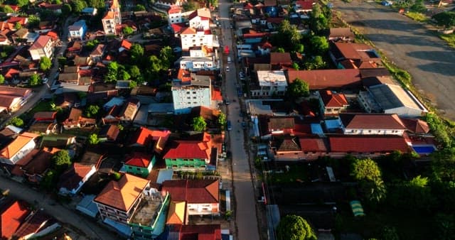 Overhead View of a Bustling Town Intersection