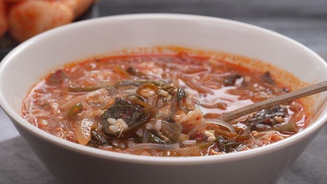 Spoon of Spicy and Hot Korean Thistle Stew