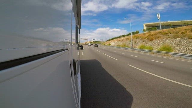 Recreational Vehicle Traveling on Highway