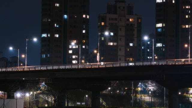 Night view of a city bridge and buildings