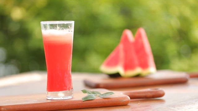 Refreshing watermelon juice on a table