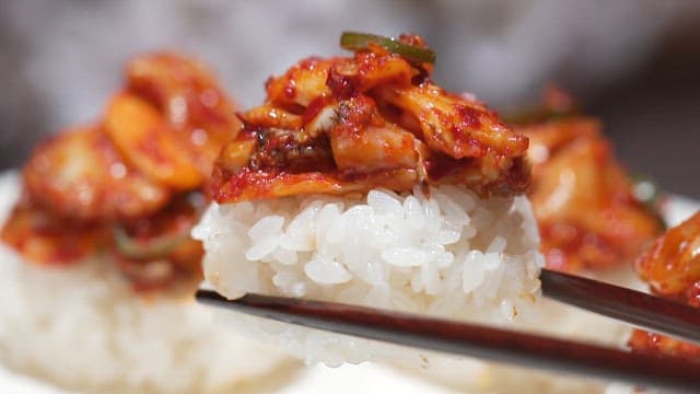 Delicious sushi piece topped with spicy seasoned abalone