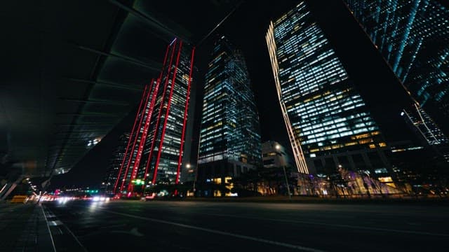Illuminated cityscape at nighttime