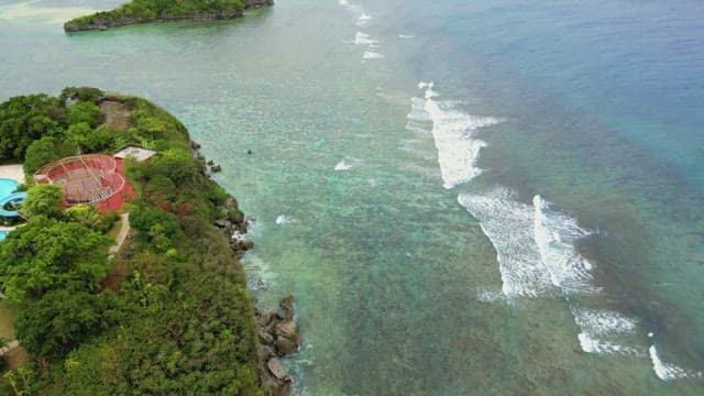 Coastal view with lush green island