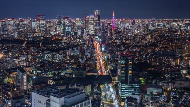 Vibrant city skyline at night