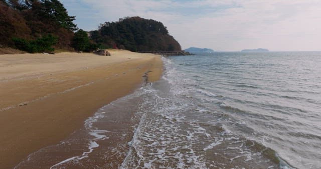 Waves Crashing on Sandy Shore