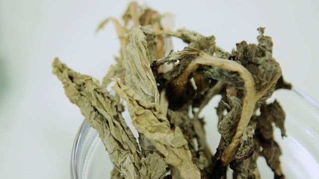 Dried radish greens in a glass bowl
