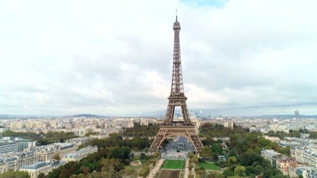 Aerial View of Eiffel Tower and Surrounding Cityscape