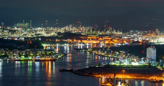 Ulsan, bustling industrial port city at night