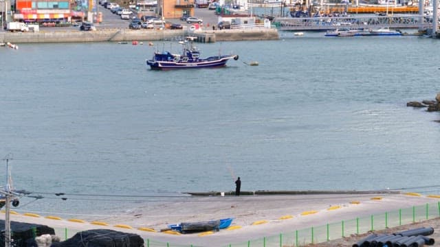 Scene of people fishing on a pier near the port