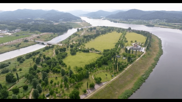 Scenic riverside landscape with greenery