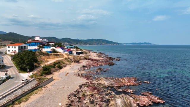 Coastal town with colorful buildings