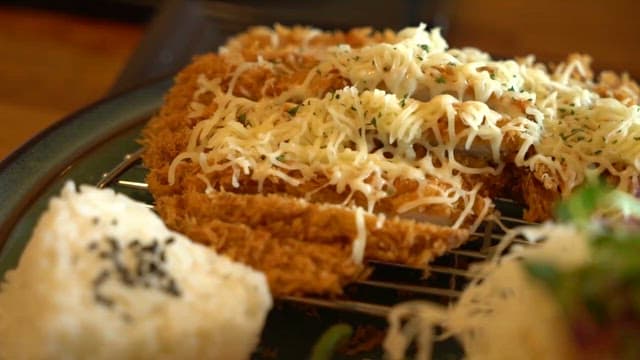 Melty Cheese Topping on Crispy Pork Cutlet