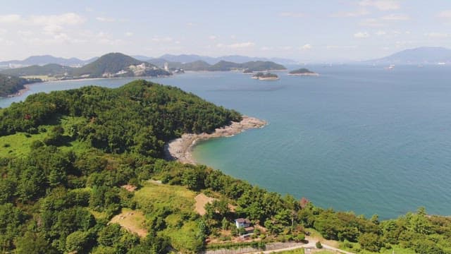 Coastal landscape with dock