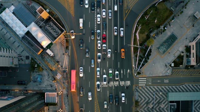 Aerial View of Busy City Intersection