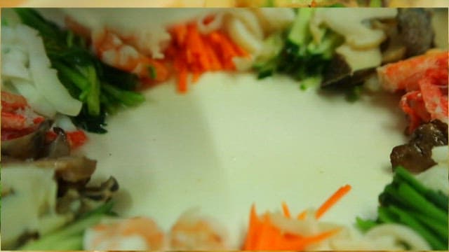 Starch sheet salad with mustard sauce with various ingredients