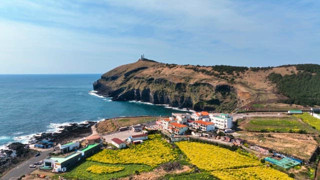 Coastal village with scenic cliffs