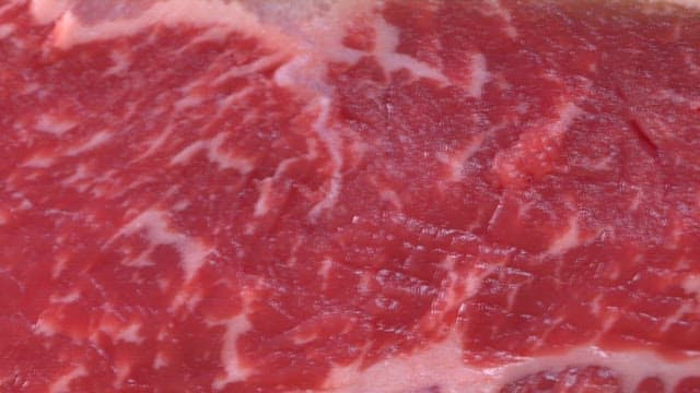 Close-up of marbled beef texture