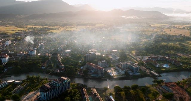 Aerial View of Tranquil River Town