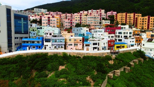 Colorful residential area in a hillside setting