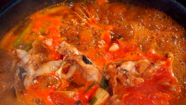 Sizzling Spicy Seafood Soup in a Pot
