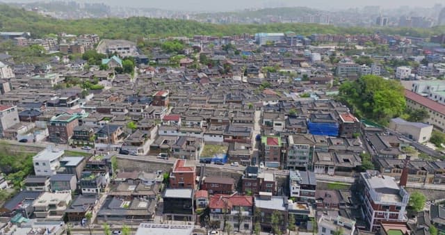 Traditional Korean houses in a cityscape