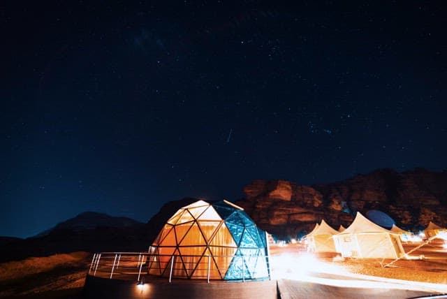 Starlight Sky over Geodesic Dome Campsite