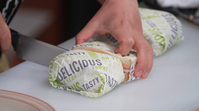 Plating Wrapped Sandwich After Cut in Half