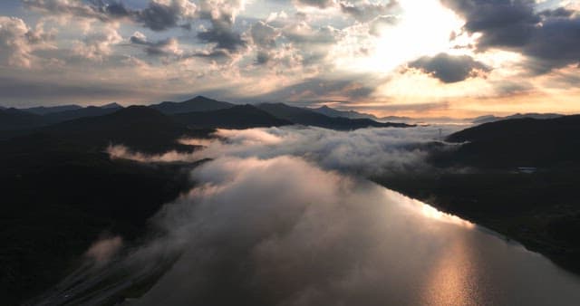 Mountains and clouds at sunrise