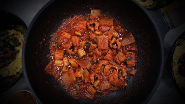 Table of soy sauce rice bowl and braised radish made of conger eel