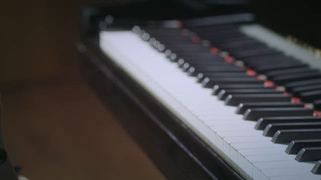 Close-up of hands playing the piano