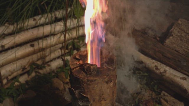 Log burning with bright flames