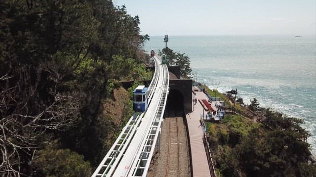Monorail along the coastline on a sunny day