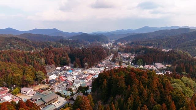Scenic village surrounded by mountains