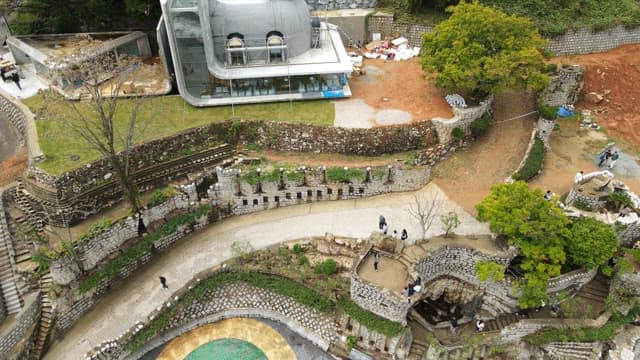 Modern architecture with stone pathways