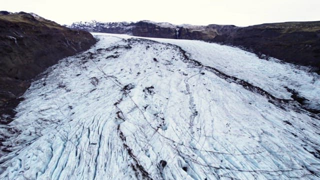 Vast glacier landscape with rugged terrain