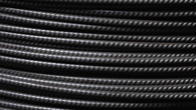 Coiled steel wires in a factory setting