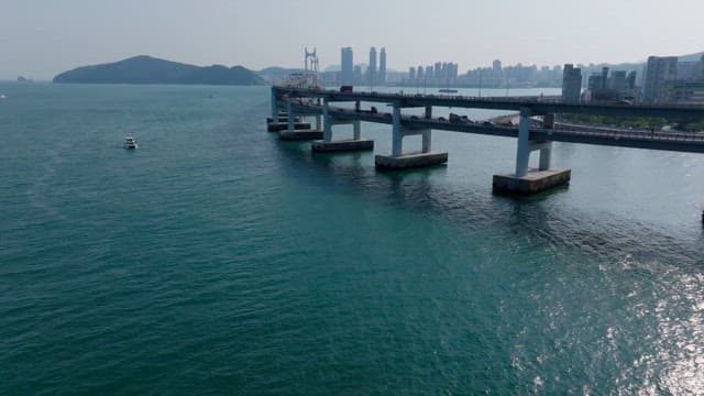 Busy Gwangan Bridge over the sea connecting the coastal city of Busan