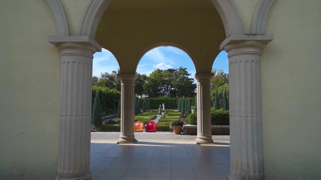 Garden with Elegant Structure in Daylight