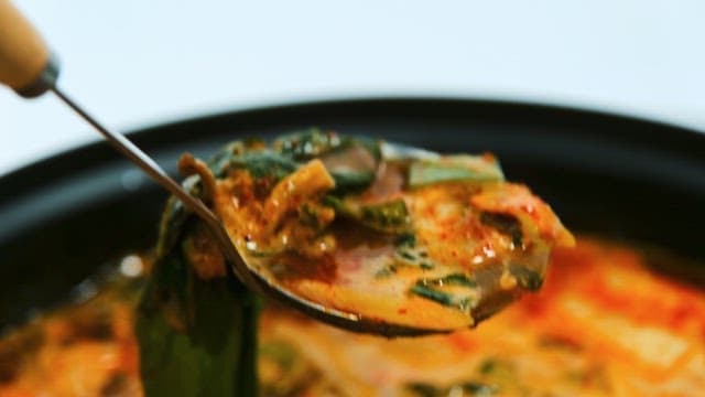 Spicy traditional Korean stew in a pot