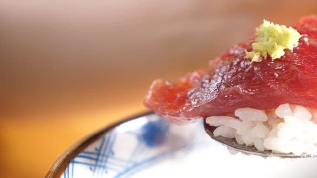 Spoonful of Tuna Sushi with Fresh Wasabi