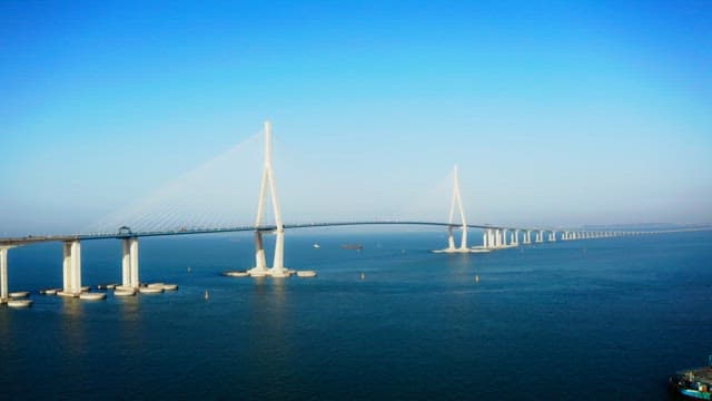 Incheon bridge over a calm blue sea