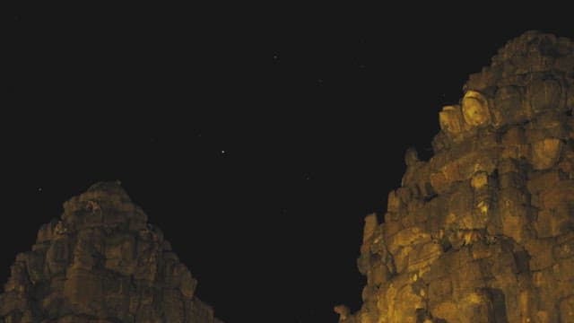 Night View of Stone Architecture Where Monkeys Living