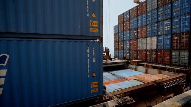 Loading containers at a busy seaport